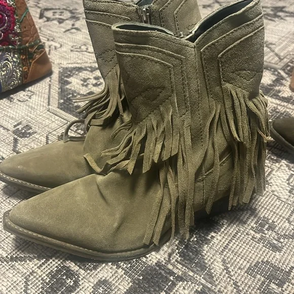 COPY - Free People Lawless Suede Fringe Boots in Army Green - Picture 4 of 7